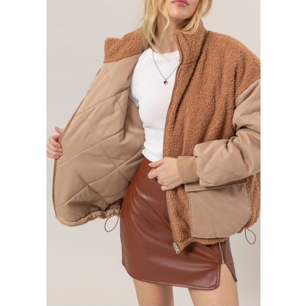 #17384 🚨 SALE 🛑M, L Taupe/Camel Trendy Reversible Fur Puffer Jacket